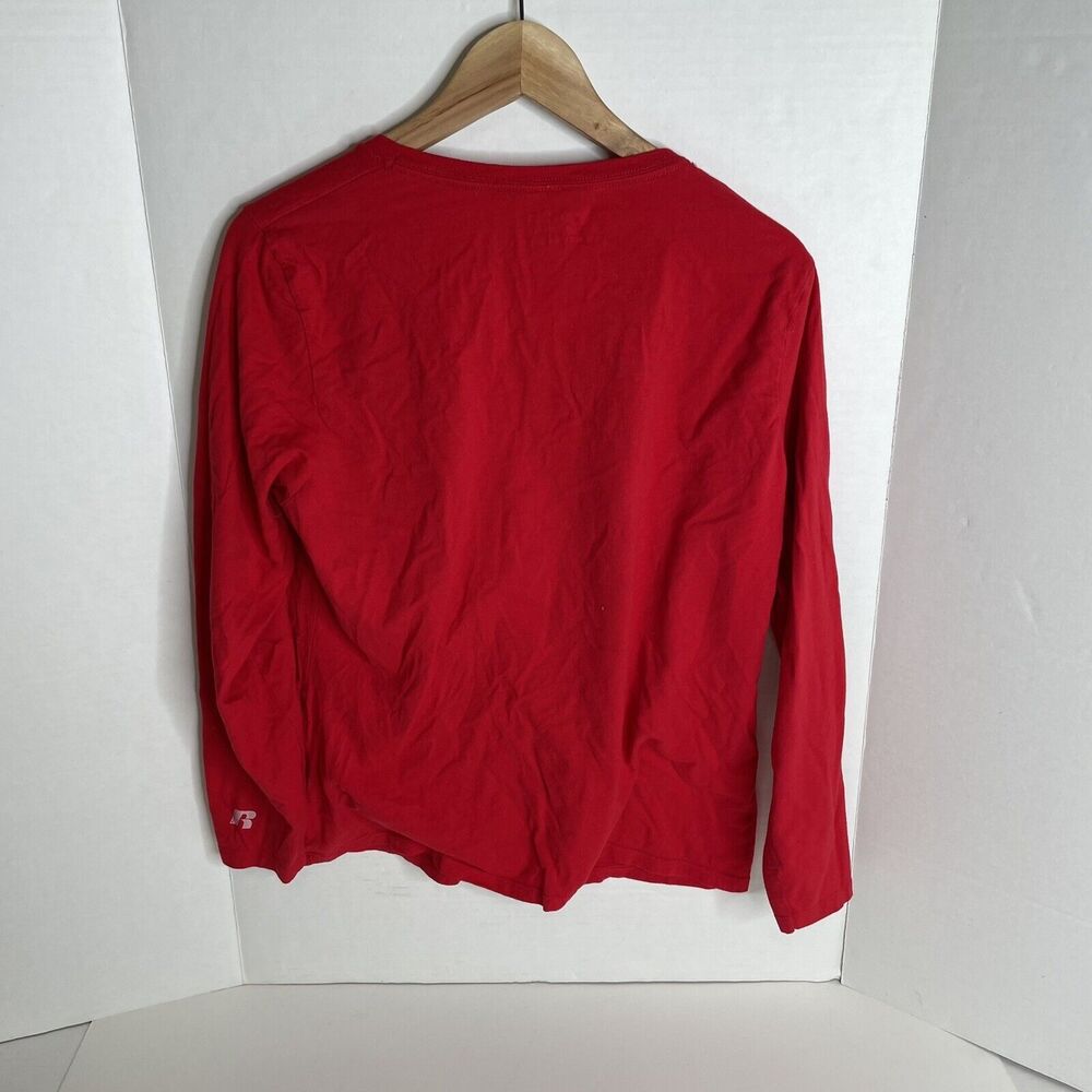 Minot State Beavers Womens V-Neck Long Sleeve Shirt, Red, Large, Russell - Picture 4 of 9